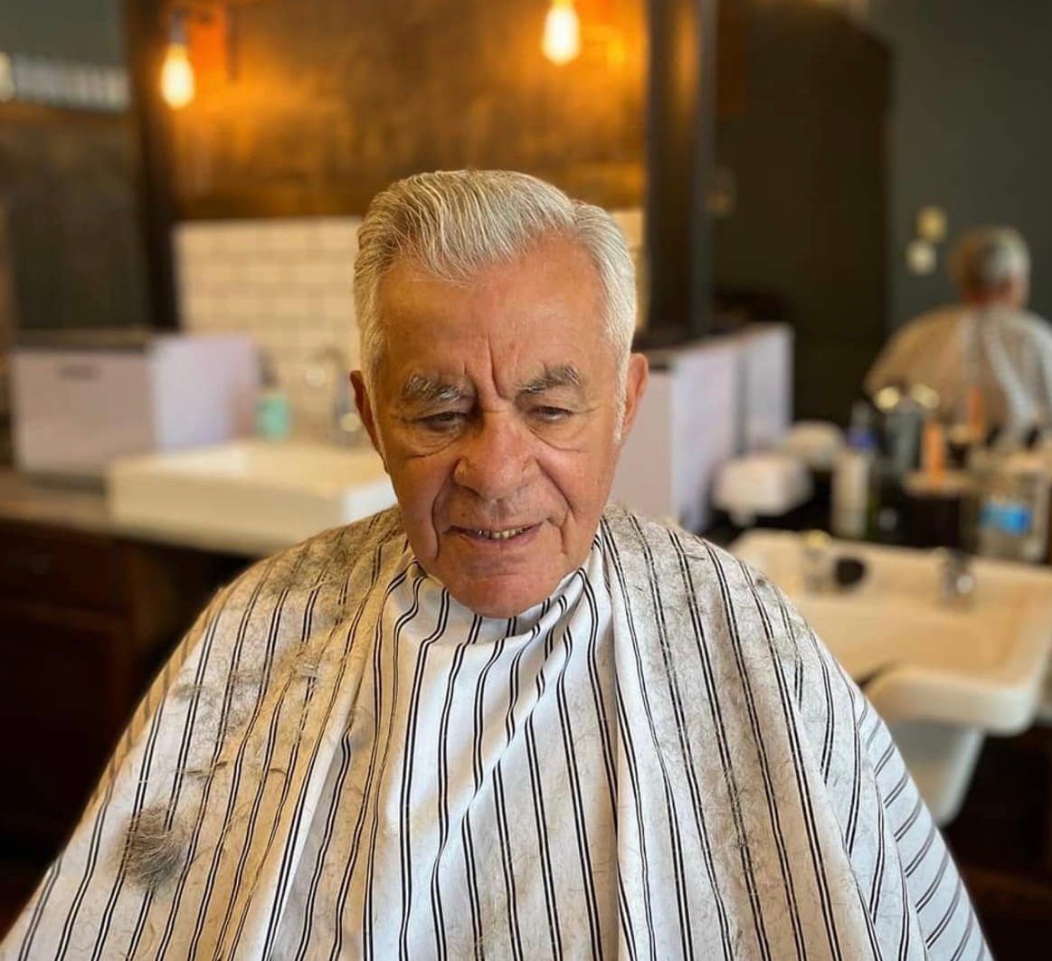 Classic scissor cut for an older client at The Barber Studio, a barber shop in Missoula